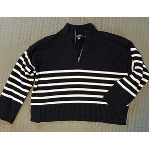 DKNY Striped Quarter Zip Sweater XXL Plus Coastal Grandmother Nautical Chic‎